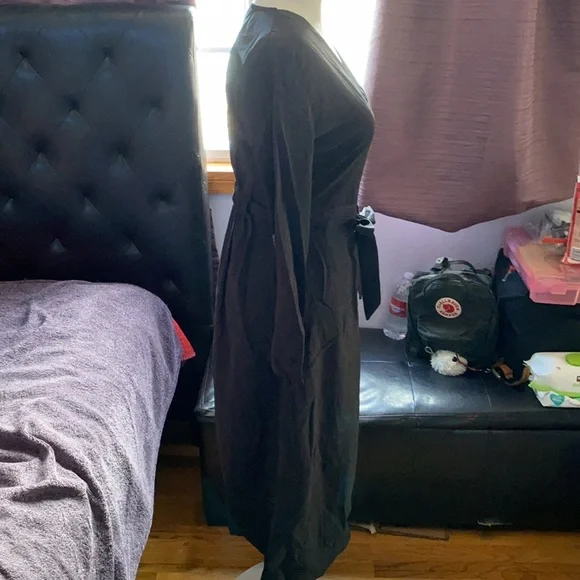 Washed Black Suede Button-Up Midi Dress - Picture 6 of 9